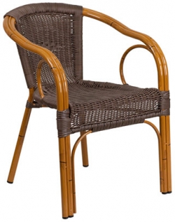 Aluminum Bamboo Patio Chair with Dark Brown Rattan and Cherry Frame Finish
