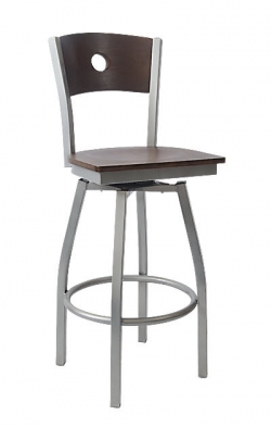 Silver Swivel Bar Stool with a Wood Back - Circle