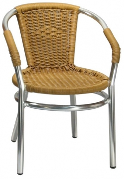 Aluminum Patio Arm Chair with Honey Faux Rattan