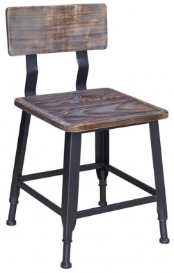 Industrial Series Black Metal Chair with Wood Back & Seat in Distressed Walnut Finish