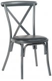 Stackable Metal X-Back Chair in Silver Vein Finish with Black Vinyl Seat