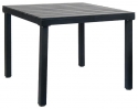 Table with Black Metal Frame and Black Finish Faux Teak Top