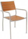 Stainless Steel Patio Arm Chair with Faux Teak Seat and Back