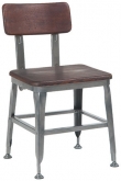 Dark Grey Industrial Style Metal Chair with Wood Back and Seat in Dark Walnut Finish