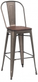 Dark Grey Bistro Style Metal Bar Stool with Wood Seat in Walnut Finish